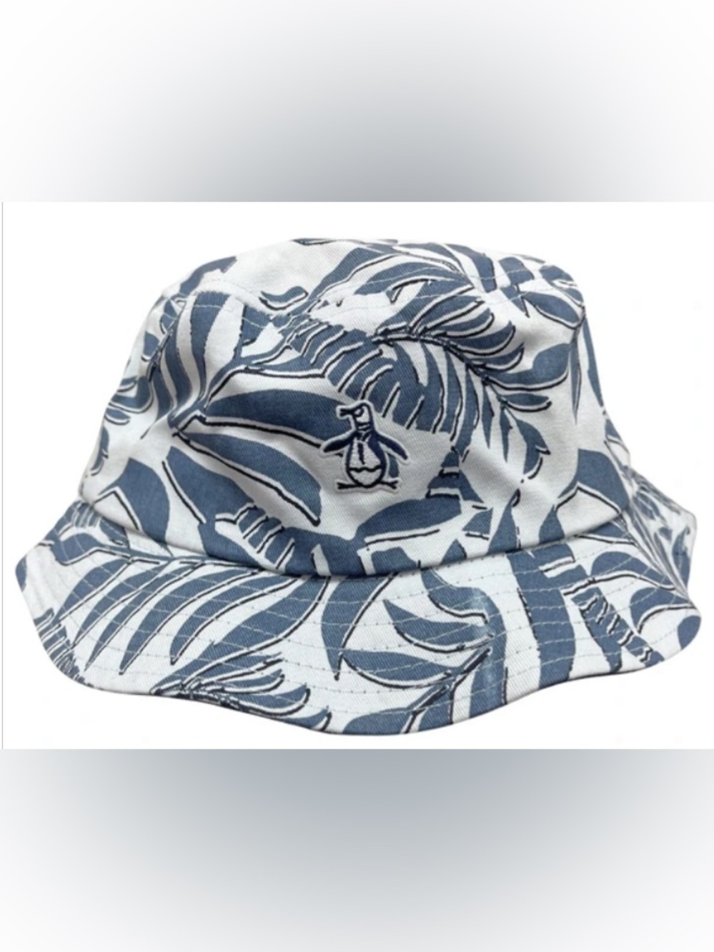 Original Penguin Palm Print Bucket Hat Blue and White New
